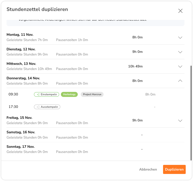 Duplicate timesheet as member 